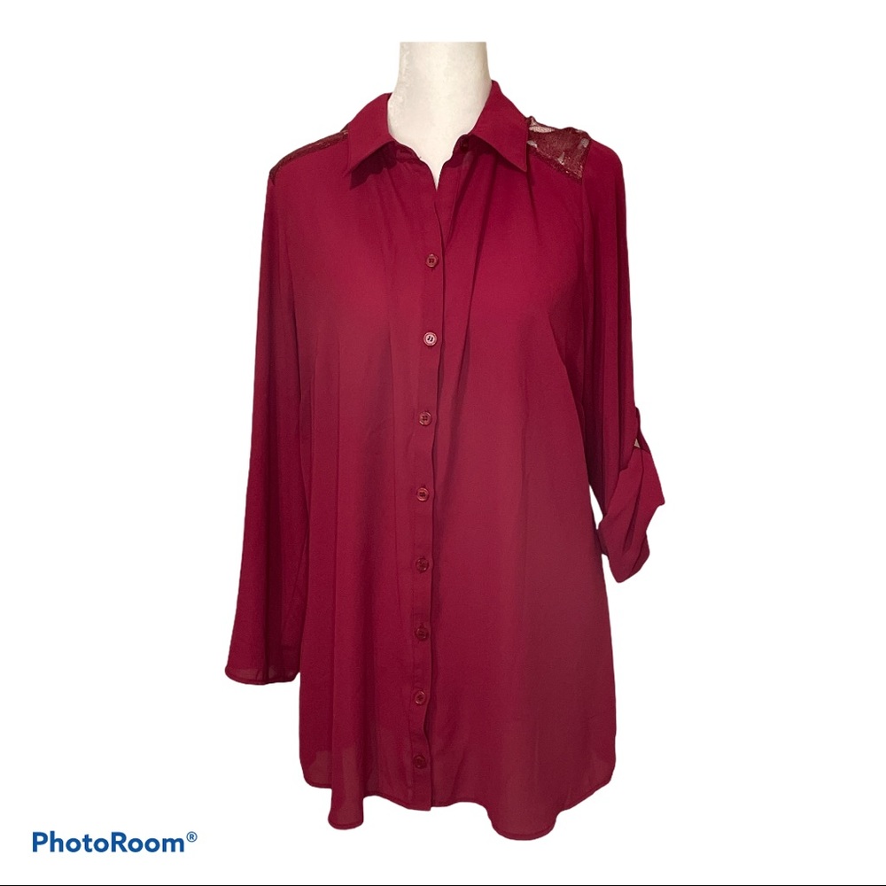 Maurices Lace Accent Long Sleeve Button Up Plus 0X